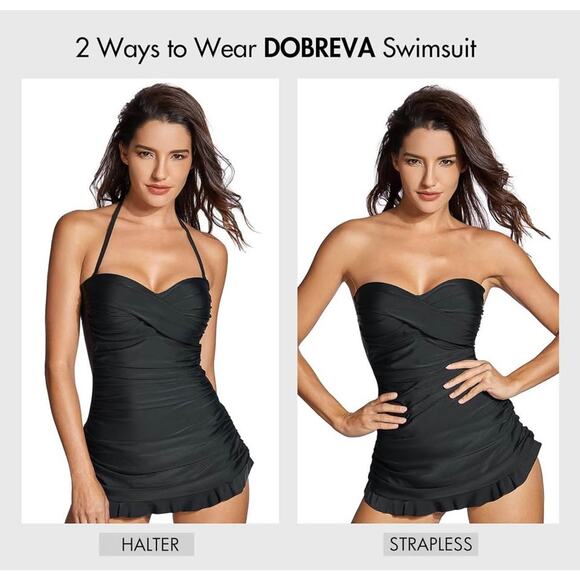 NWT: Women's Vintage 1 Piece Strapless, Tummy Control Skirt Retro Swimdress - Picture 1 of 9
